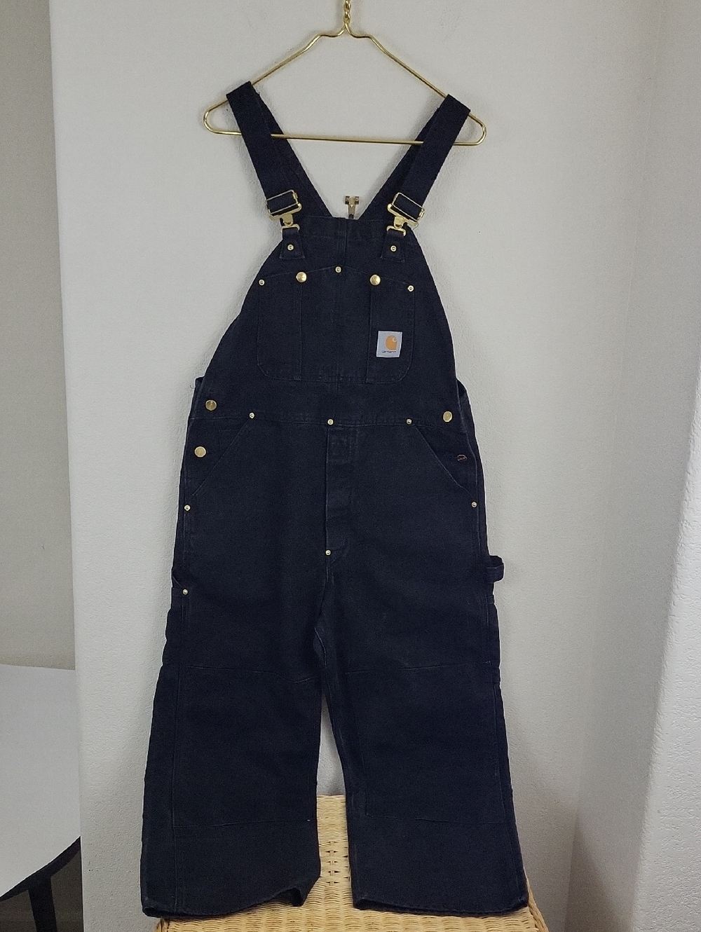 Carhartt R01 BLK Faded Black Duck Double Knee Bib Overalls Size 36x30